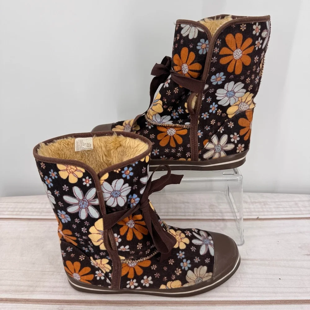 No Boundaries Lexie Boots Brown Corduroy Retro Floral Flower Power Boho Hippie 8